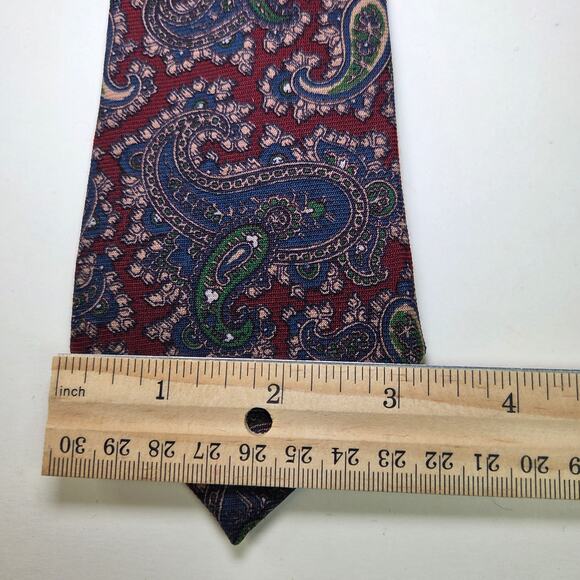 Marshall Field’s Made in England Wool Paisley Tie Burgundy Green Blue 3.25” Wide - Picture 10 of 10